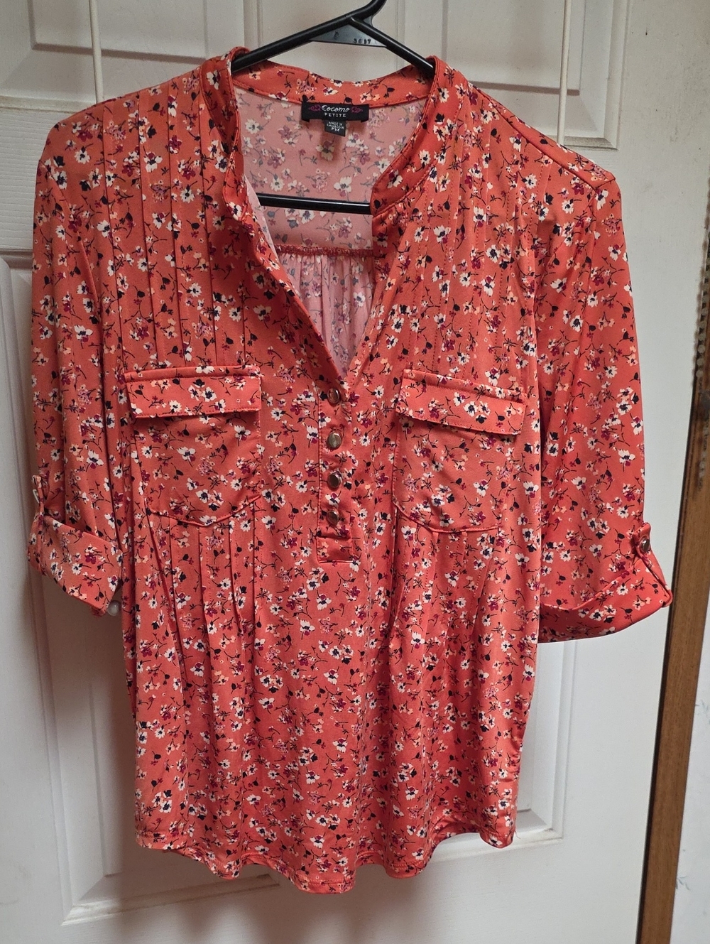 Cocomo Coral Floral Pintuck Blouse